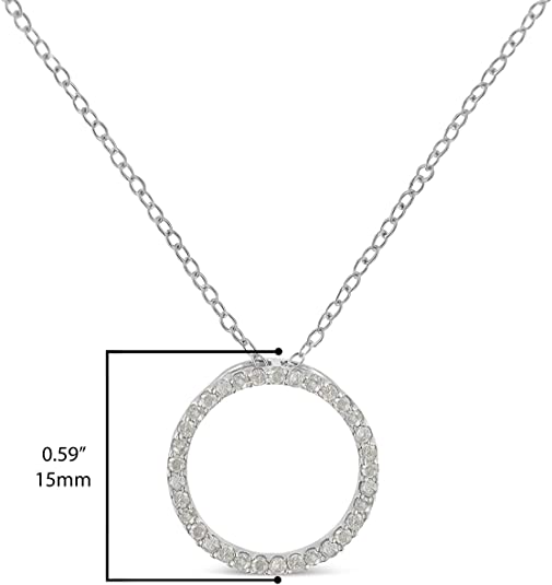 .925 Sterling Silver 3/4 Cttw Round-Cut Diamond Open Circle Halo 18" Pendant Necklace (I-J Color, I3 Clarity)