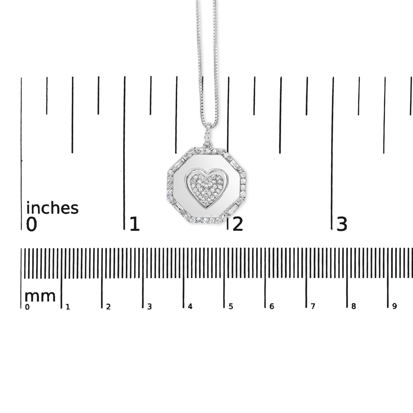 .925 Sterling Silver 5/8 Cttw Diamond Mirror Plate with Heart and Diamond Halo 18" Pendant Necklace (H-I Color, I2-I3 Clarity)