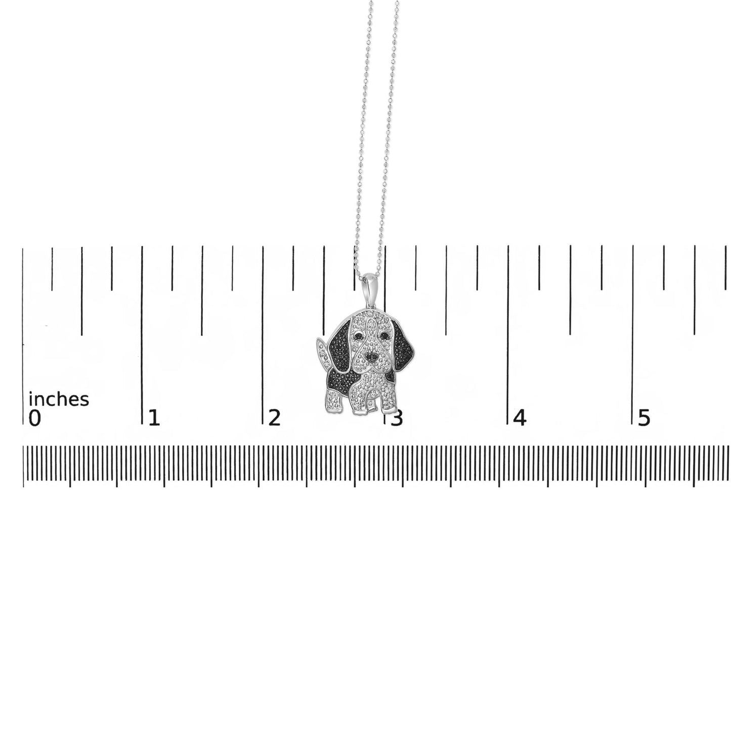 .925 Sterling Silver 1/4 cttw White and Black Diamond Dog Pendant Necklace 18 inch (I-J Color, I2-I3 Clarity)