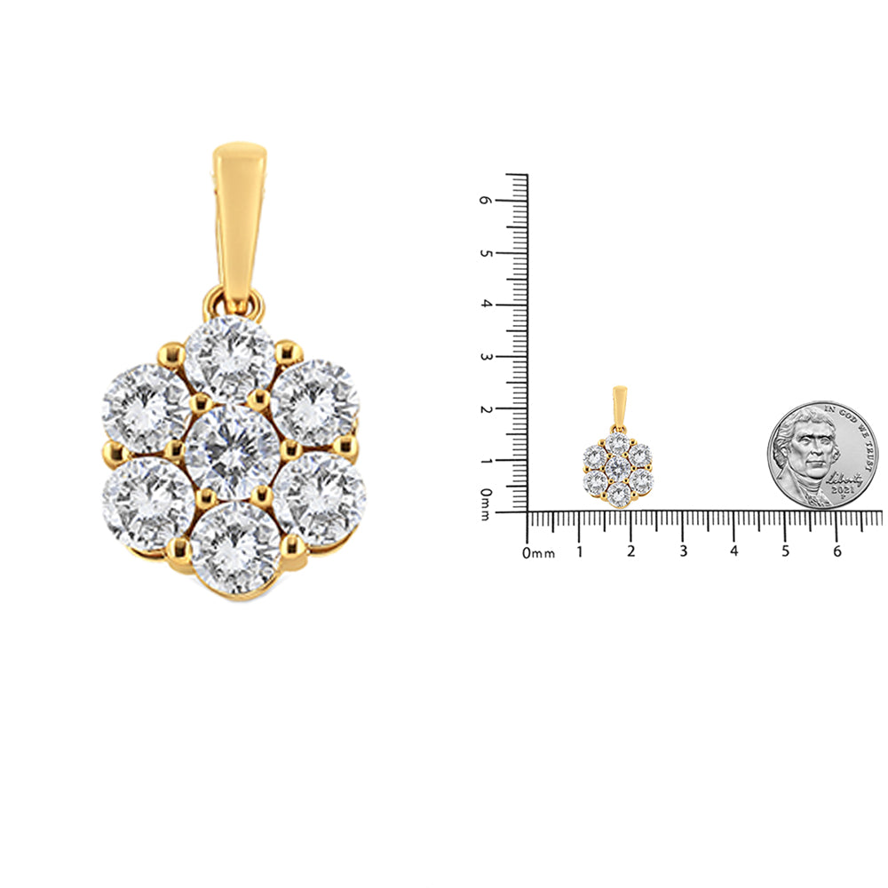 14K Yellow Gold 2.00 Cttw Brilliant Round-Cut Diamond 7 Stone Flower Cluster 18" Pendant Necklace (H-I Color, SI2-I1 Clarity)