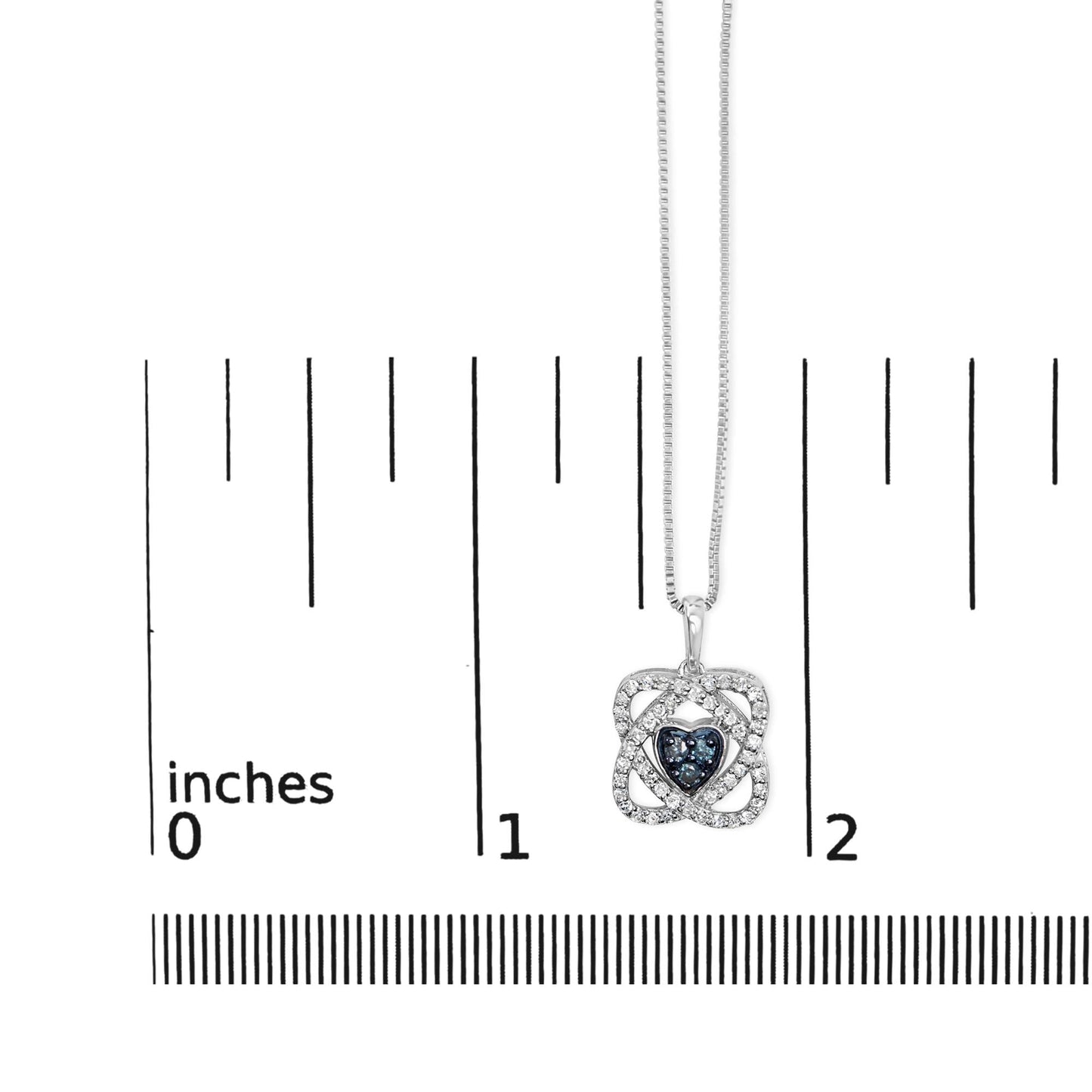 .925 Sterling Silver 3/8 Cttw Blue Diamond Heart and Woven Halo 18" Pendant Necklace (Blue Color, I1-I2 Clarity)