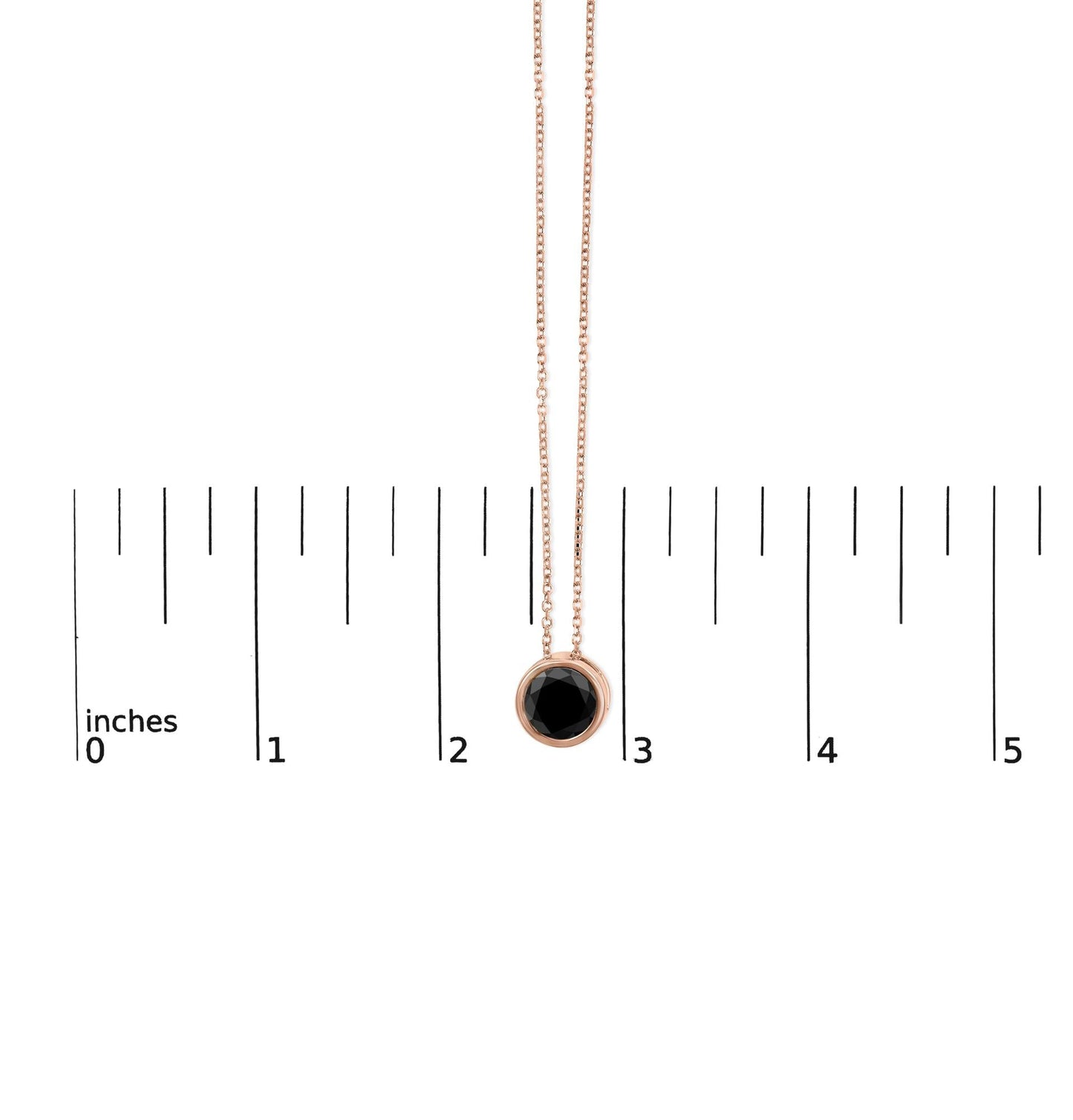 14K Rose Gold Bezel-Set Black Round Diamond Solitaire Pendant Necklace (Black Color, I2-I3 Clarity) - 18"