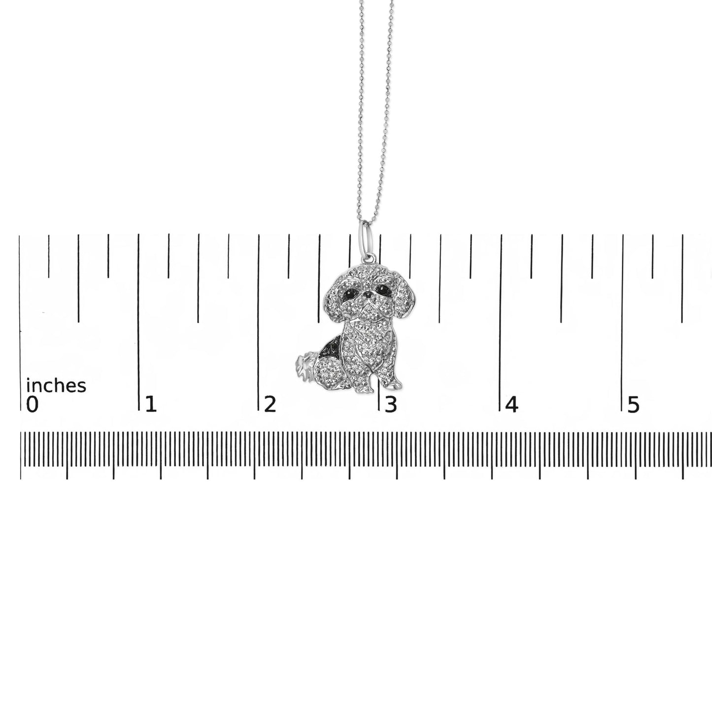 .925 Sterling Silver 1/2 Cttw White and Black Diamond Shih Tzu Dog 18" Pendant Necklace (I-J Color, I2-I3 Clarity)