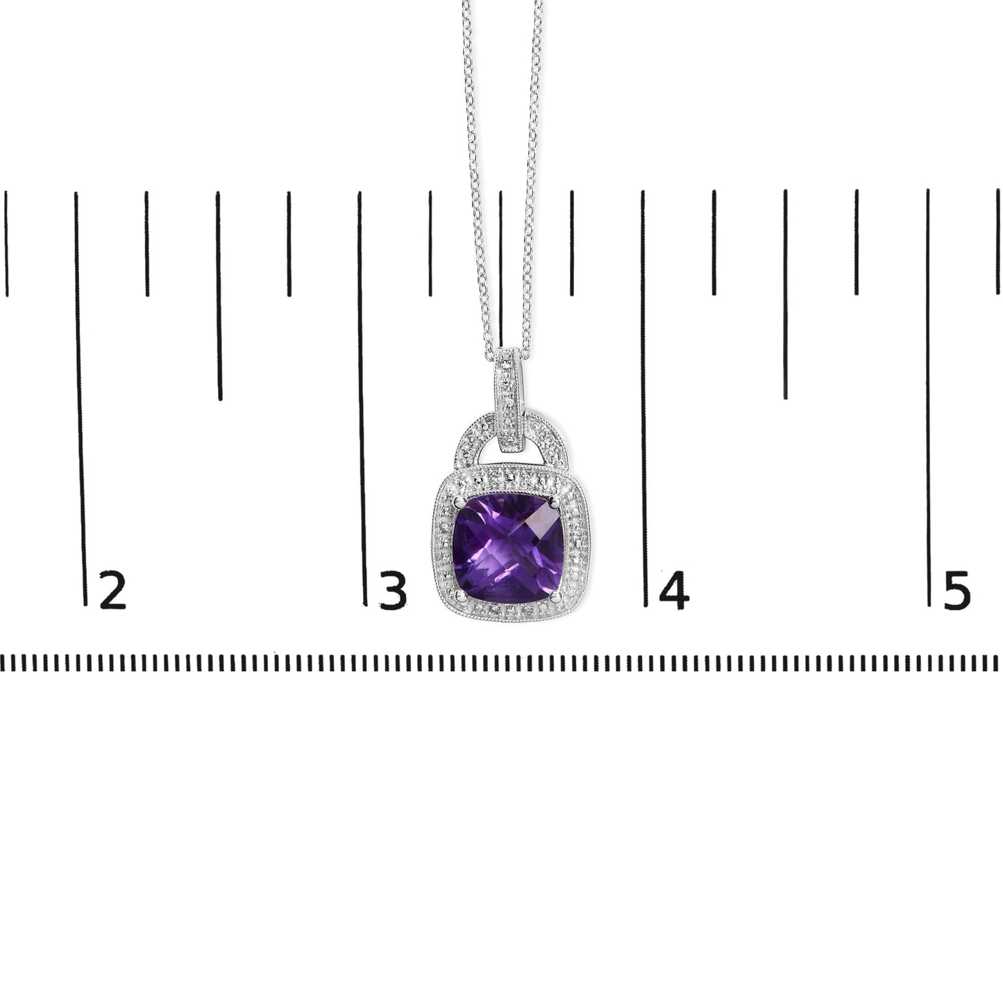 .925 Sterling Silver 10X10 MM Cushion Purple Amethyst and Diamond Accent Halo 18" Pendant Necklace (I-J Color, I1-I2 Clarity)