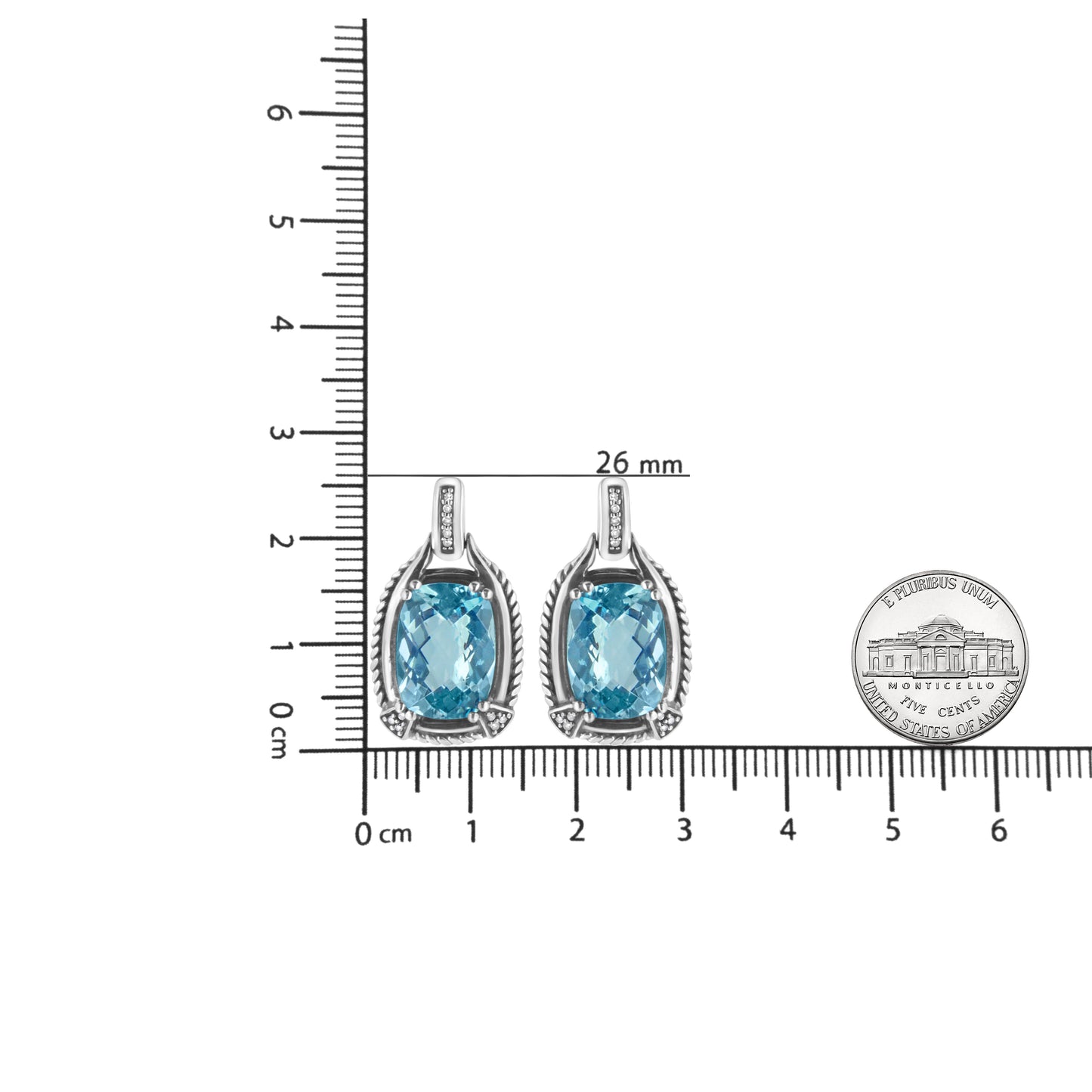 .925 Sterling Silver 14x10MM Cushion Cut Blue Topaz Gemstone and Diamond Accent Dangle Earring (I-J Color, I1-I2 Clarity)