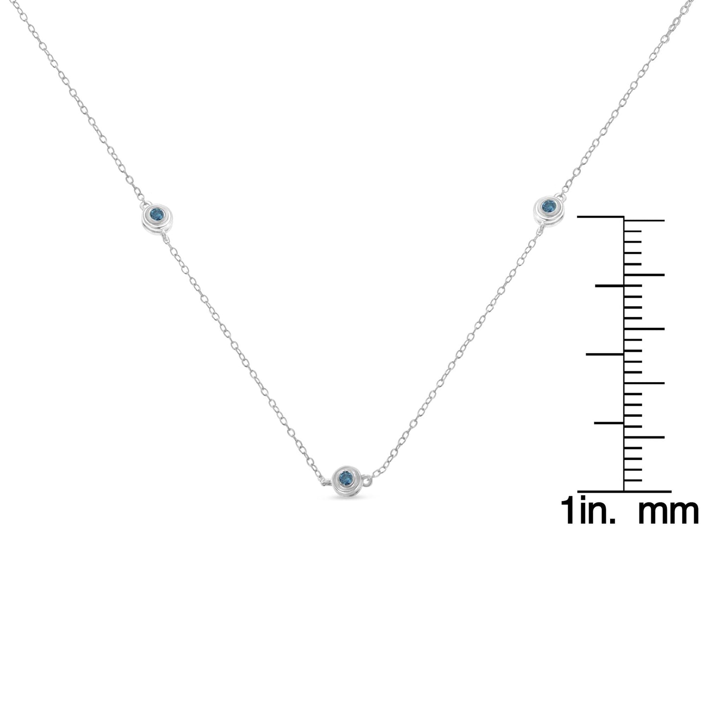 Sterling Silver Treated Blue Color Diamond Station Necklace (1/2 cttw, Blue Color, I2-I3 Clarity)