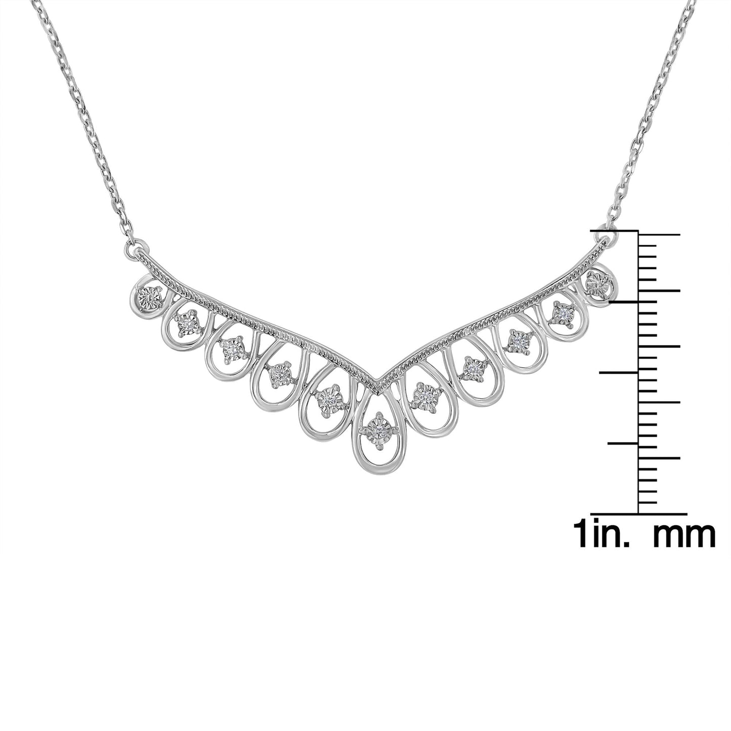 .925 Sterling Silver 1/10 cttw Miracle-Set Diamond Chandelier Style 18" Necklace (I-J Color, I3 Clarity)