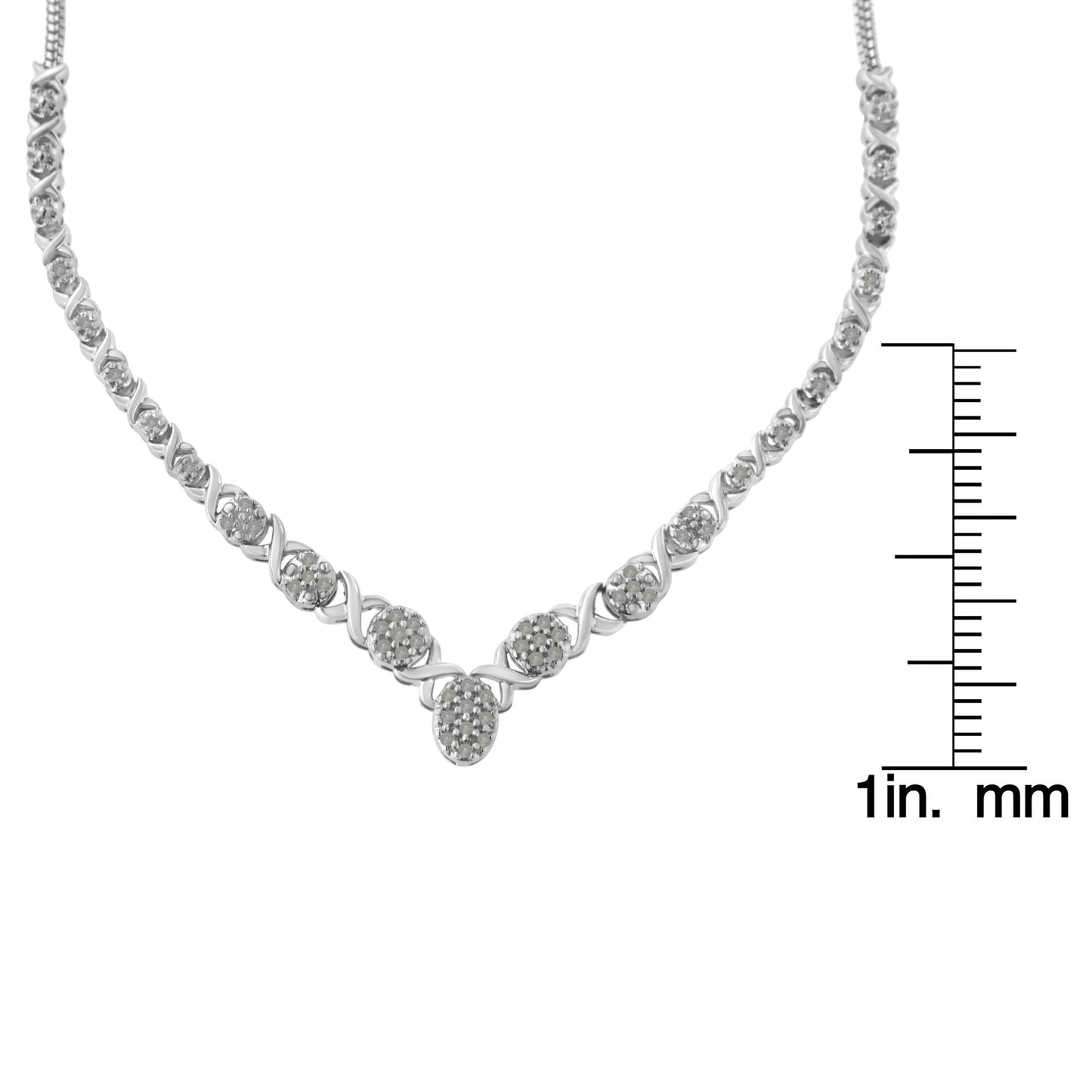 .925 Sterling Silver 1/2 cttw Prong Set Round Diamond Graduated Cluster 18" Statement Necklace (I-J Color, I3 Clarity)