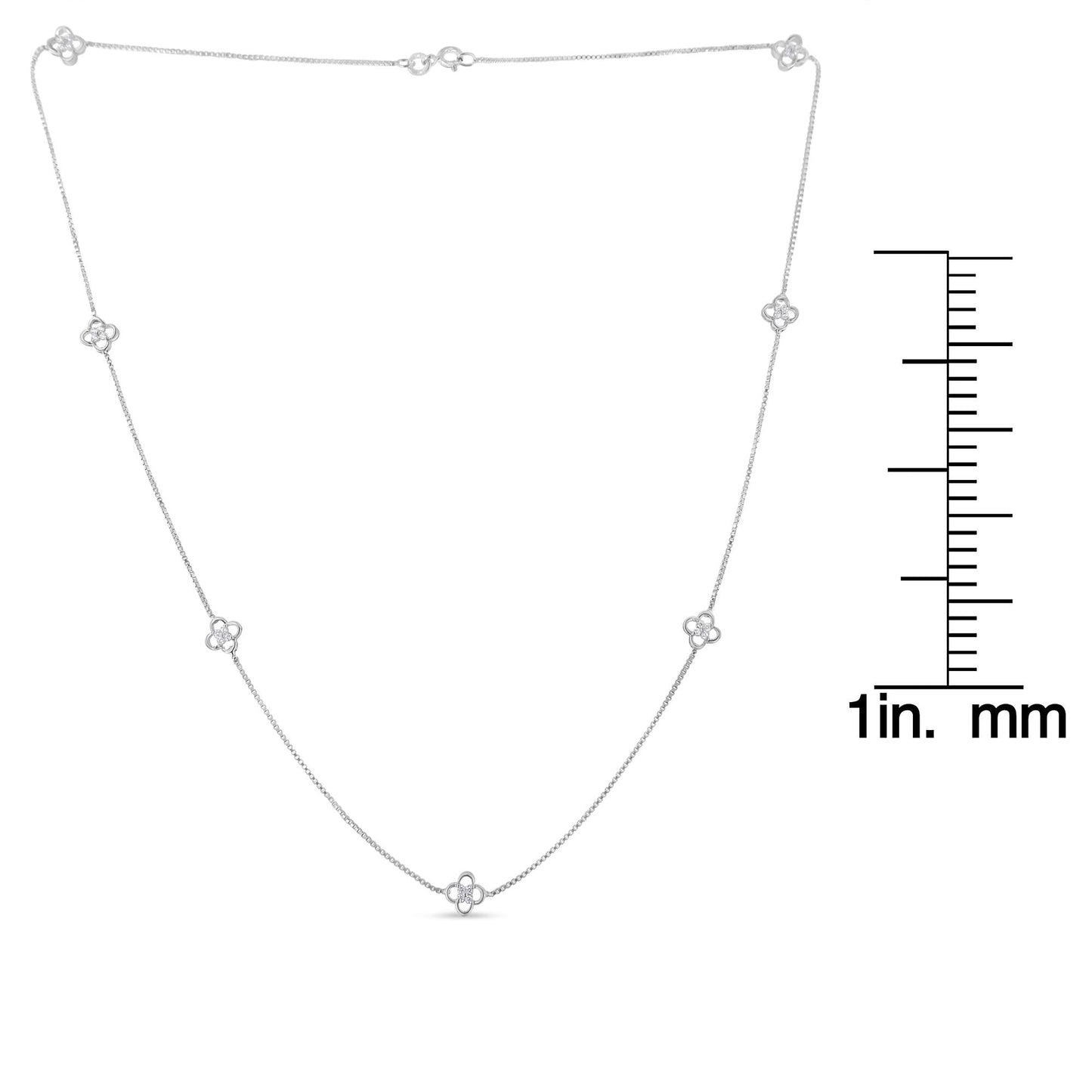 .925 Sterling Silver 1/4 Cttw Diamond Open Quatrefoil Flower Floating Station 18" Necklace (I-J Color, I1-I2 Clarity)