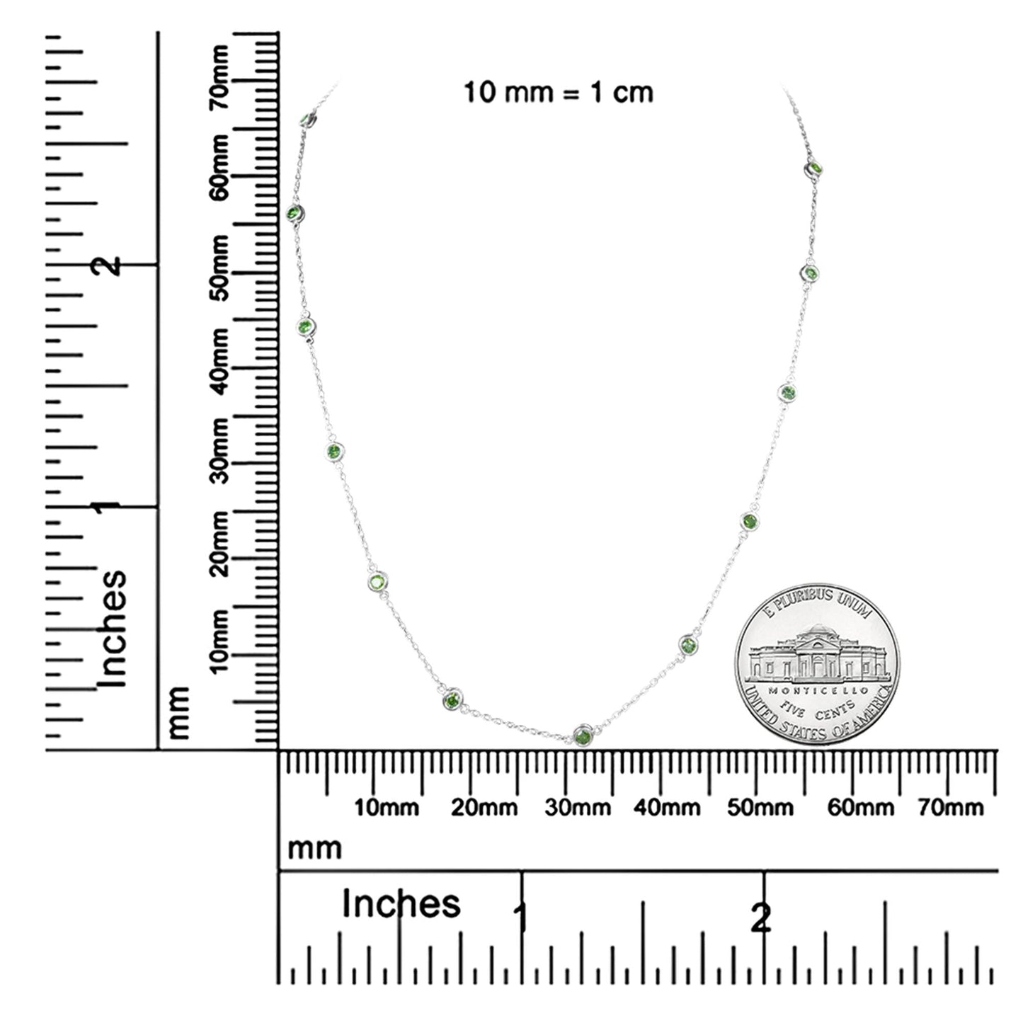 .925 Sterling Silver 1.00 Cttw Treated Green Round Bezel-Set Diamond 18" Station Necklace (I2-I3 Clarity, Green Color)