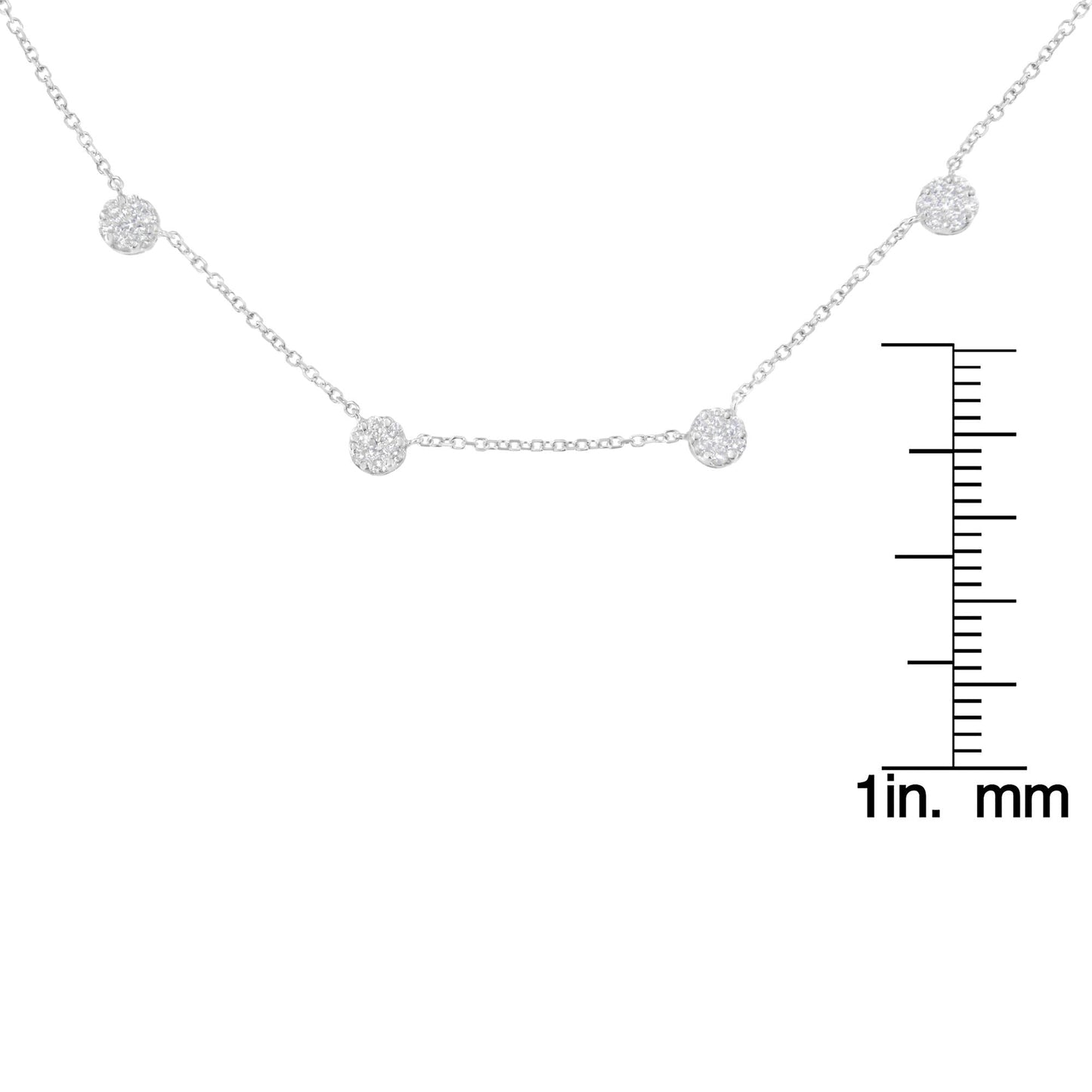 14K White Gold 1 1/10 Cttw Diamond Floral Cluster 4 Station Adjustable 16-18 Inch Necklace (H-I Color, SI2-I1 Clarity)