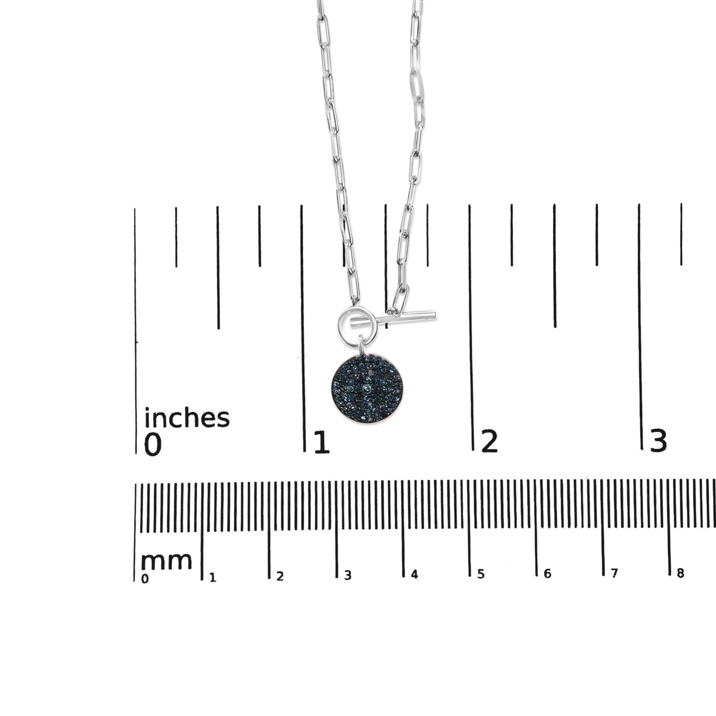 .925 Sterling Silver 3/8 Cttw Blue Diamond Medallion with Toggle Bale Paperclip Chain Pendant Necklace (Blue Color, SI1-SI2 Clarity) - 18" Inches