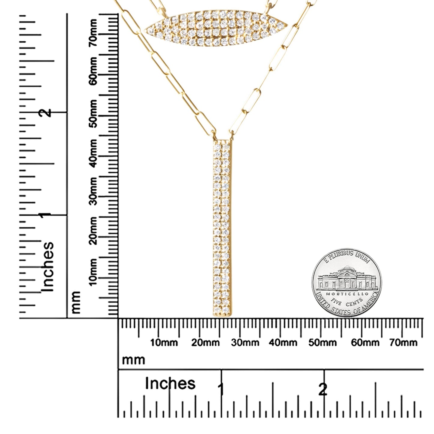 14K Yellow Gold 3/8 Cttw Two-Strand Marquise and Bar Charm Paper Clip Link Pendant Necklace  (I-J Color, I1-I2 Clarity) -18" and 20" Inch Lengths