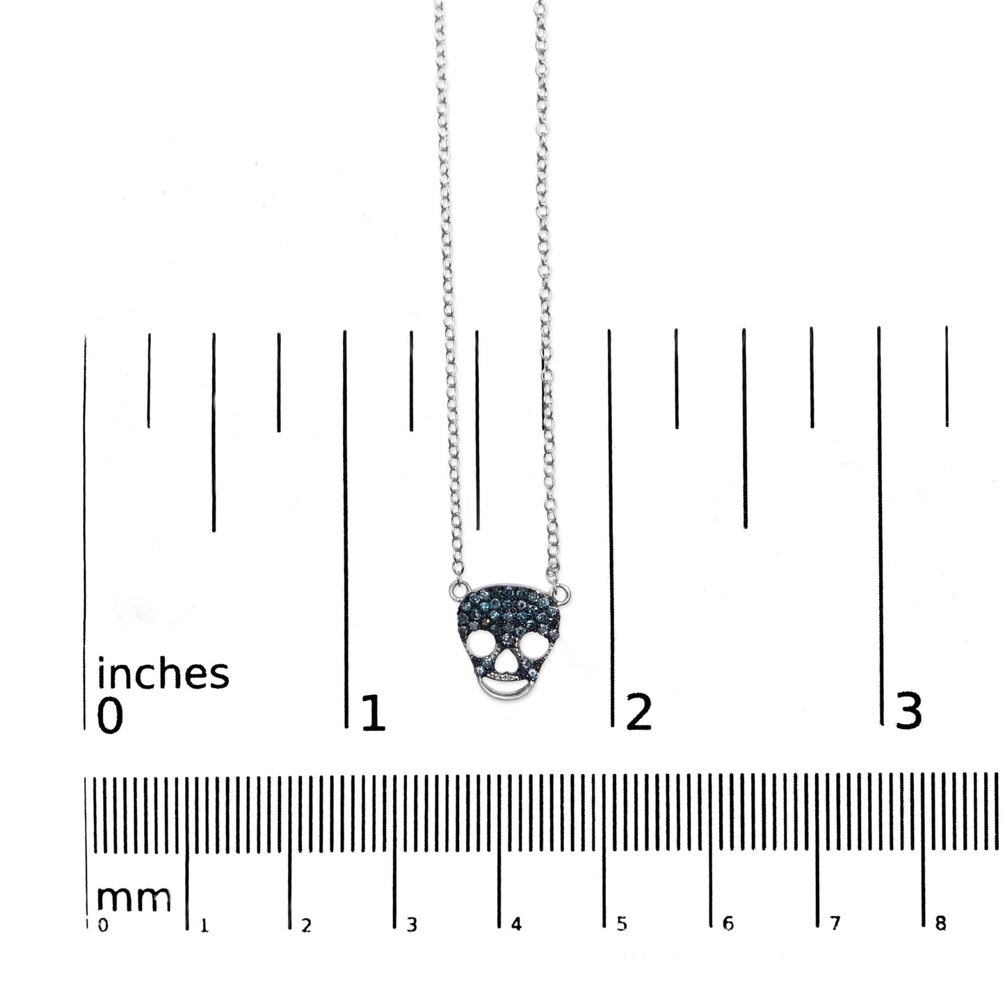 .925 Sterling Silver 1/7 Cttw Blue Diamond Skull Pendant Necklace (Blue Color, SI1-SI2 Clarity) - 18" Inches