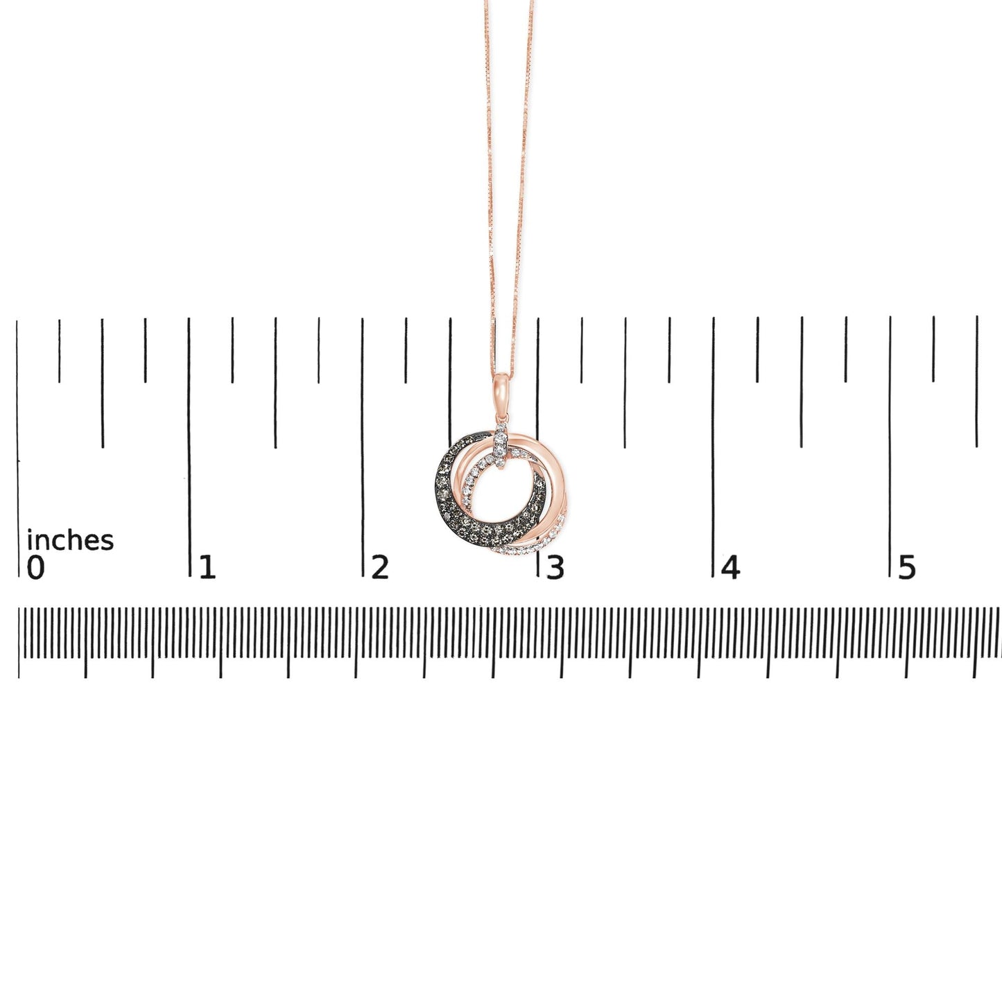 14K Rose Gold 3/4 Cttw Brown and White Diamond Interlocking Circle Hoop 18" Inch Pendant Necklace (G-H Color, SI2-I1 Clarity)