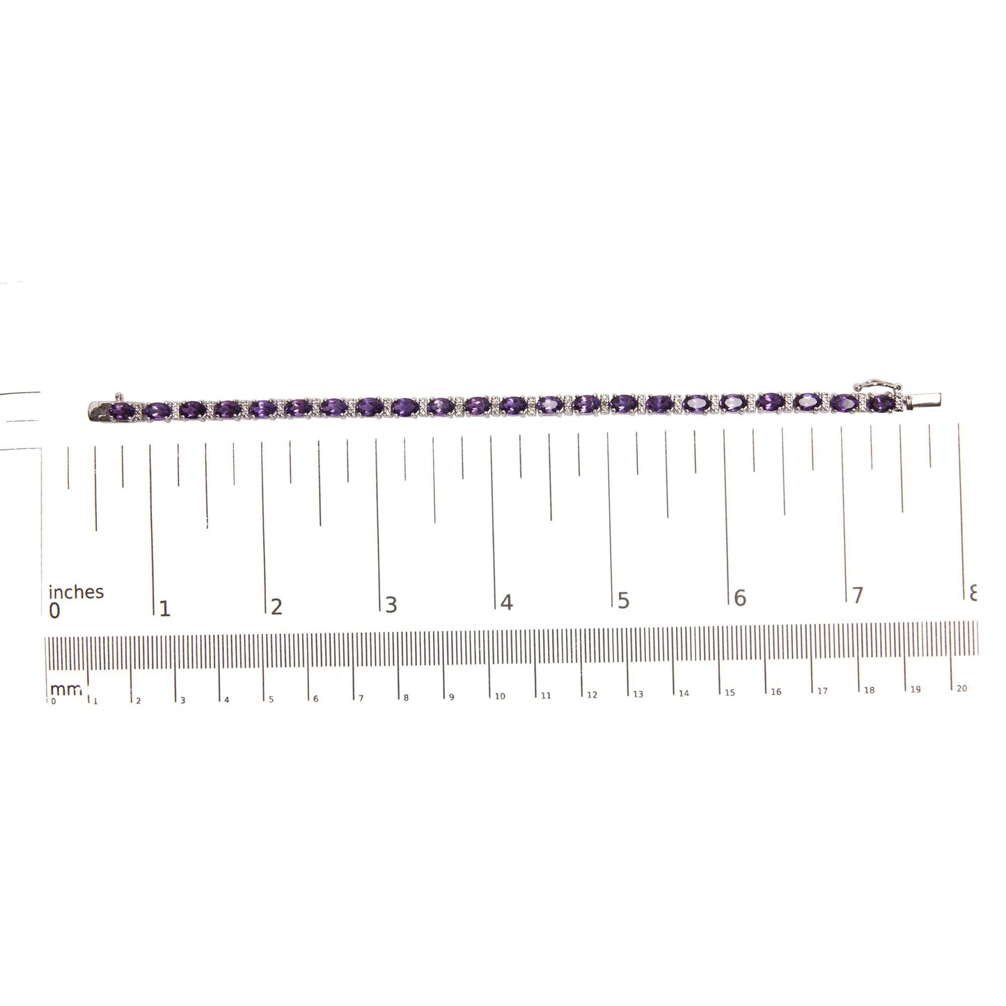 .925 Sterling Silver 9 1/2 Cttw Alternating Oval Amethyst and White Diamond Accent Link Tennis Bracelet (I-J Color, I3 Clarity) - 7.25" Inches