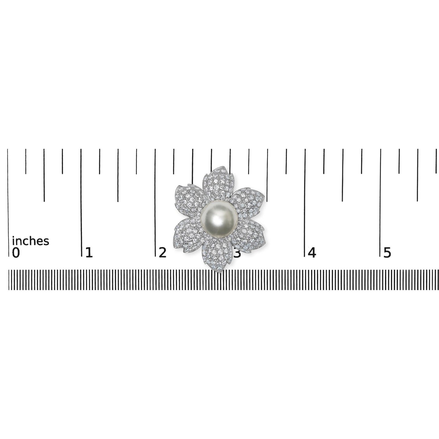 18K White Gold 2 3/4 Cttw Diamond and 12.5 MM Cultured Freshwater Pearl Floral Brooch Pin (G-H Color, VS1-VS2 Clarity)