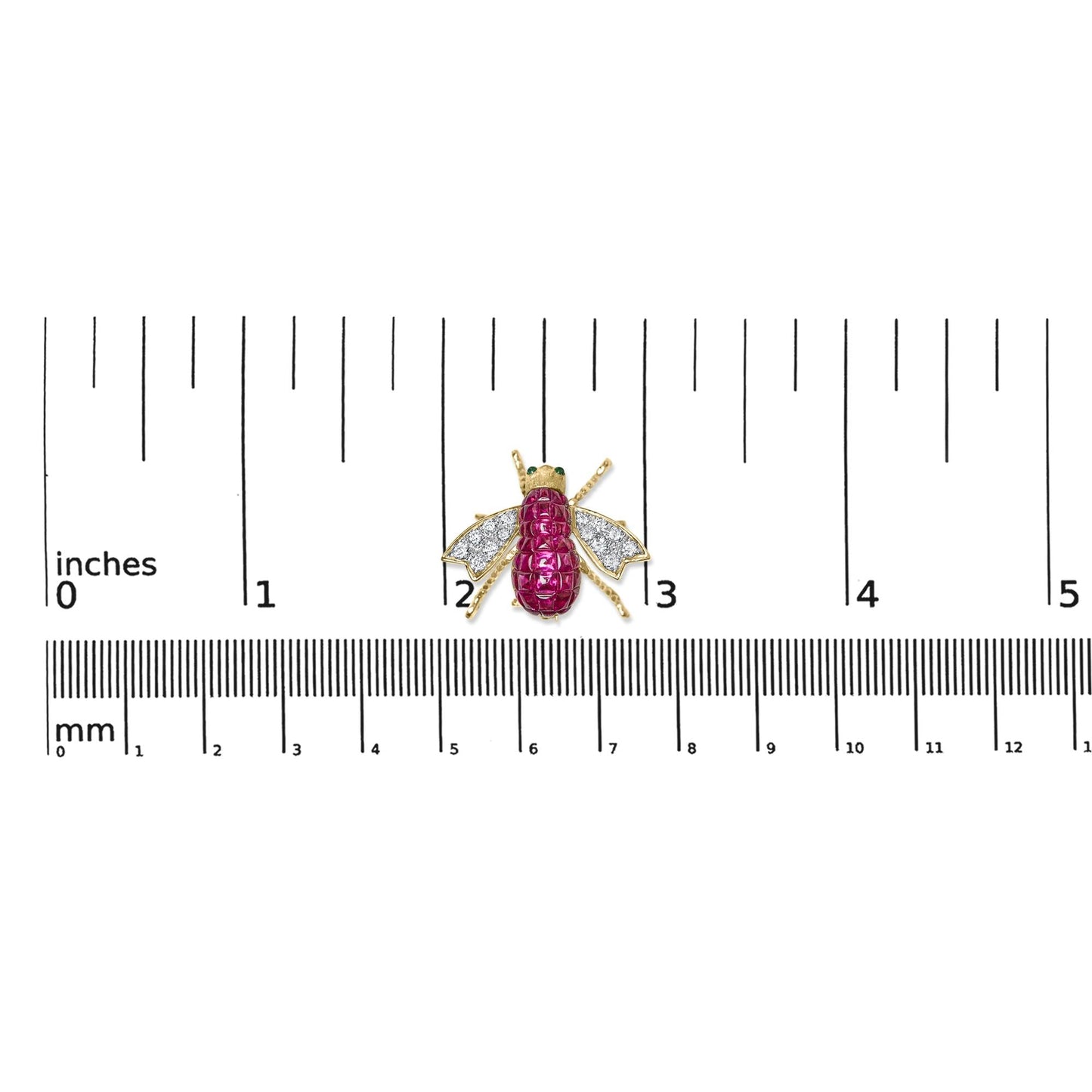 18K Yellow Gold 3/8 Cttw Diamond and 6 3/4 Cttw Red Ruby Bumblebee Brooch Pin (F-G Color, VS2-SI1 Clarity)