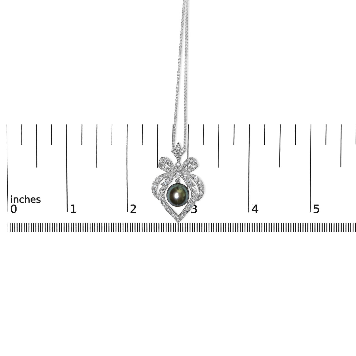 18K 3/4 Cttw Diamond and 12.5 MM Cultured Black Tahitian Pearl Heart Pendant Necklace (G-H Color, SI1-SI2 Clarity) - 18" Inches