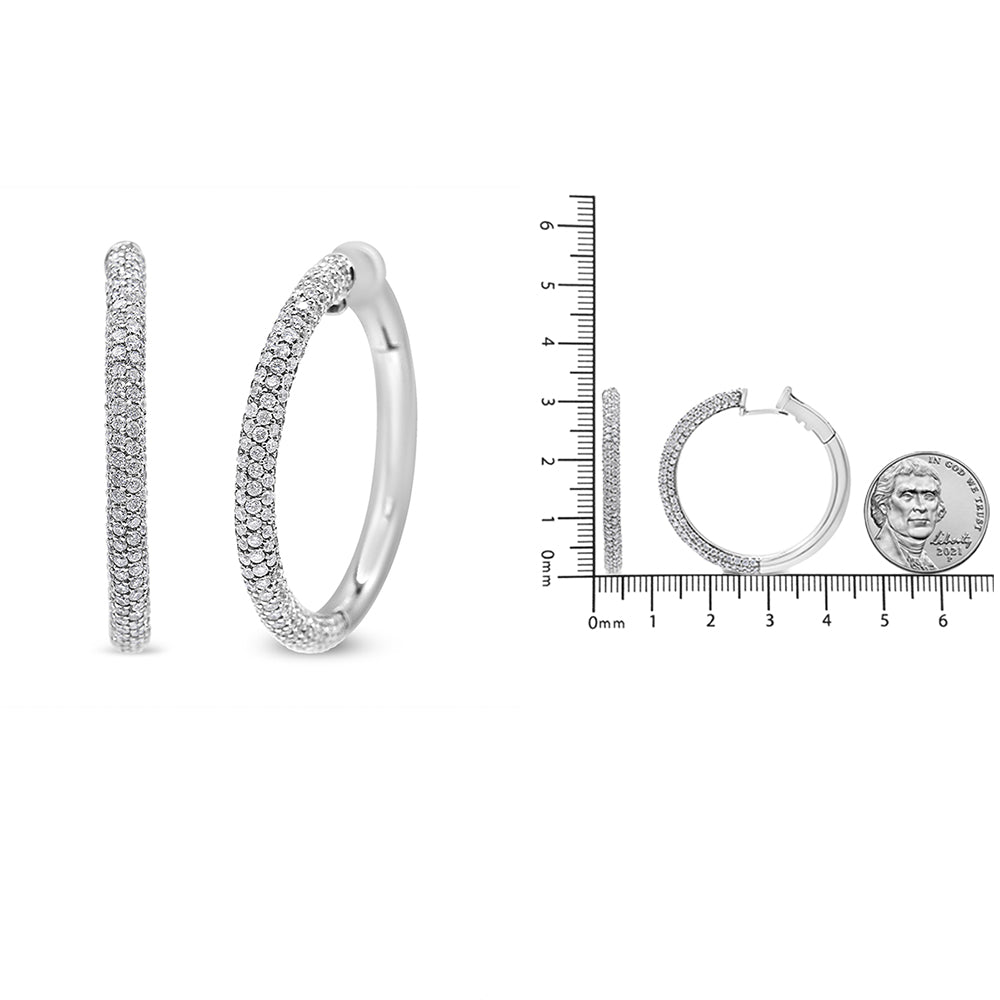 18K White Gold 2 1/3 Cttw Pave Set Diamond Semi Eternity Leverback Hoop Earrings (F-G Color, VS1-VS2 Clarity)