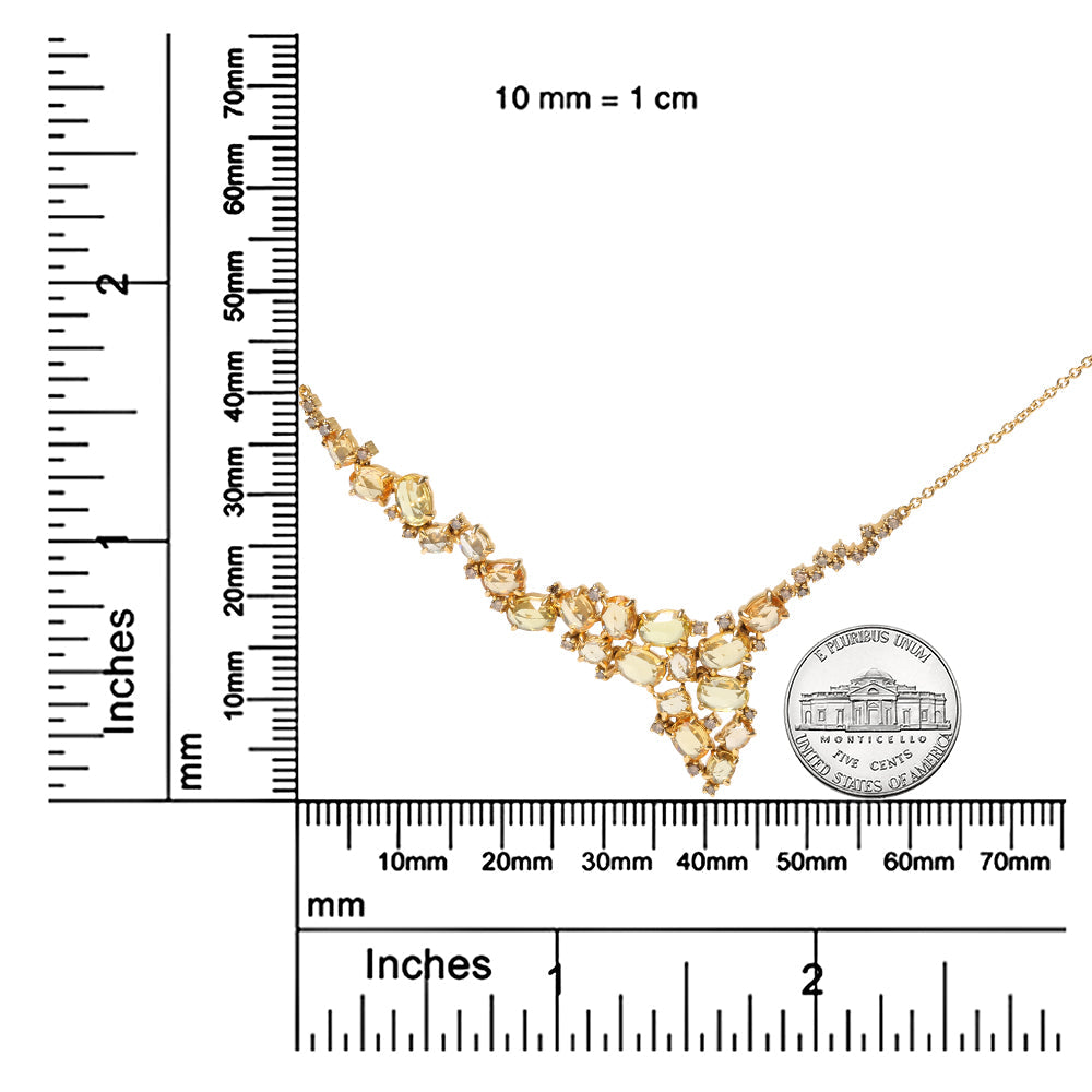 18K Yellow Gold 1/2 Cttw Brown Diamond and Multi-Size Oval Yellow Sapphire Cluster Cascade Station Necklace (Brown Color, SI1-SI2 Clarity) - Adjustable up to 14" to 16"