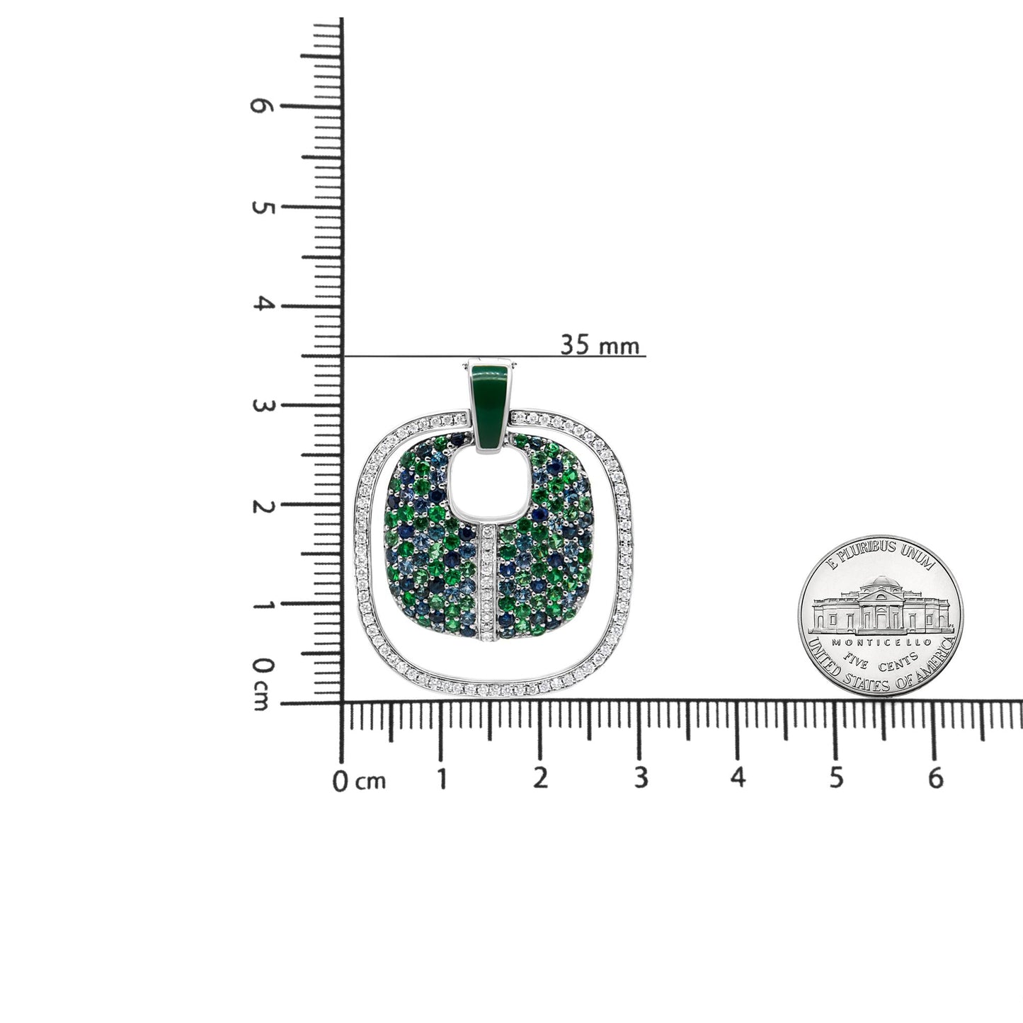 .925 Sterling Silver Green Enamel Pendant with 1/2 Cttw Diamond, Sapphire, and Tsavorite Openwork Statement 18" Pendant Necklace (F-G Color, VS1-VS2 Clarity)