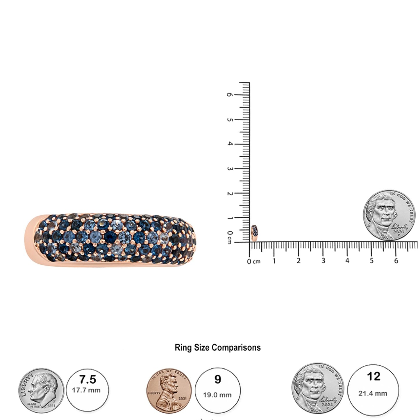 18K Rose Gold Multi Row Blue Sapphire Domed Top Band Ring