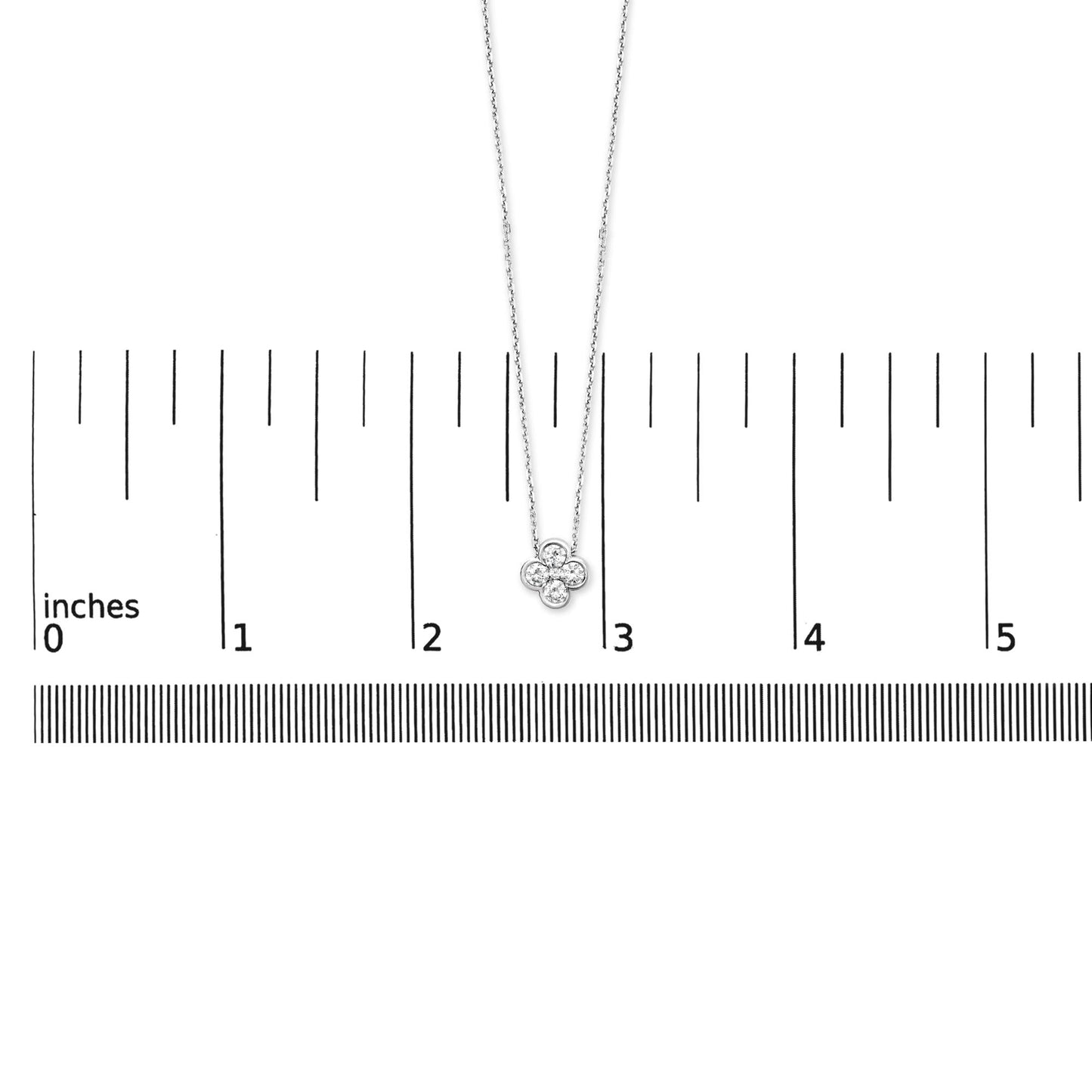 14K White Gold 1/2 Cttw Diamond Bezel 4 Point Floral Bloom 18" Inch Pendant Necklace (H-I Color, VS2-SI1 Clarity)