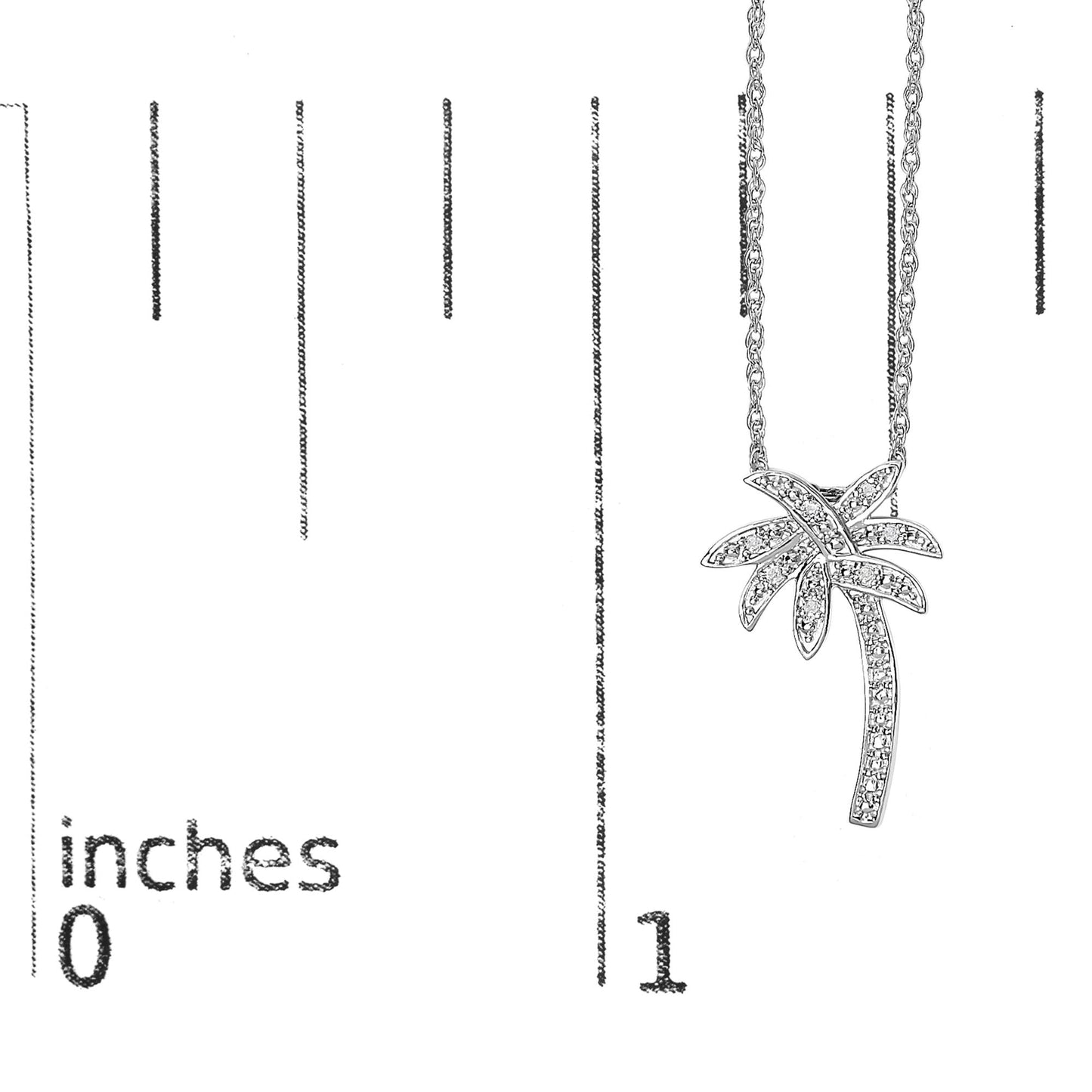 .925 Sterling Silver Diamond Accent Palm Tree Pendant Necklace (J-K Color, I2-I3 Clarity) - 18" Inches