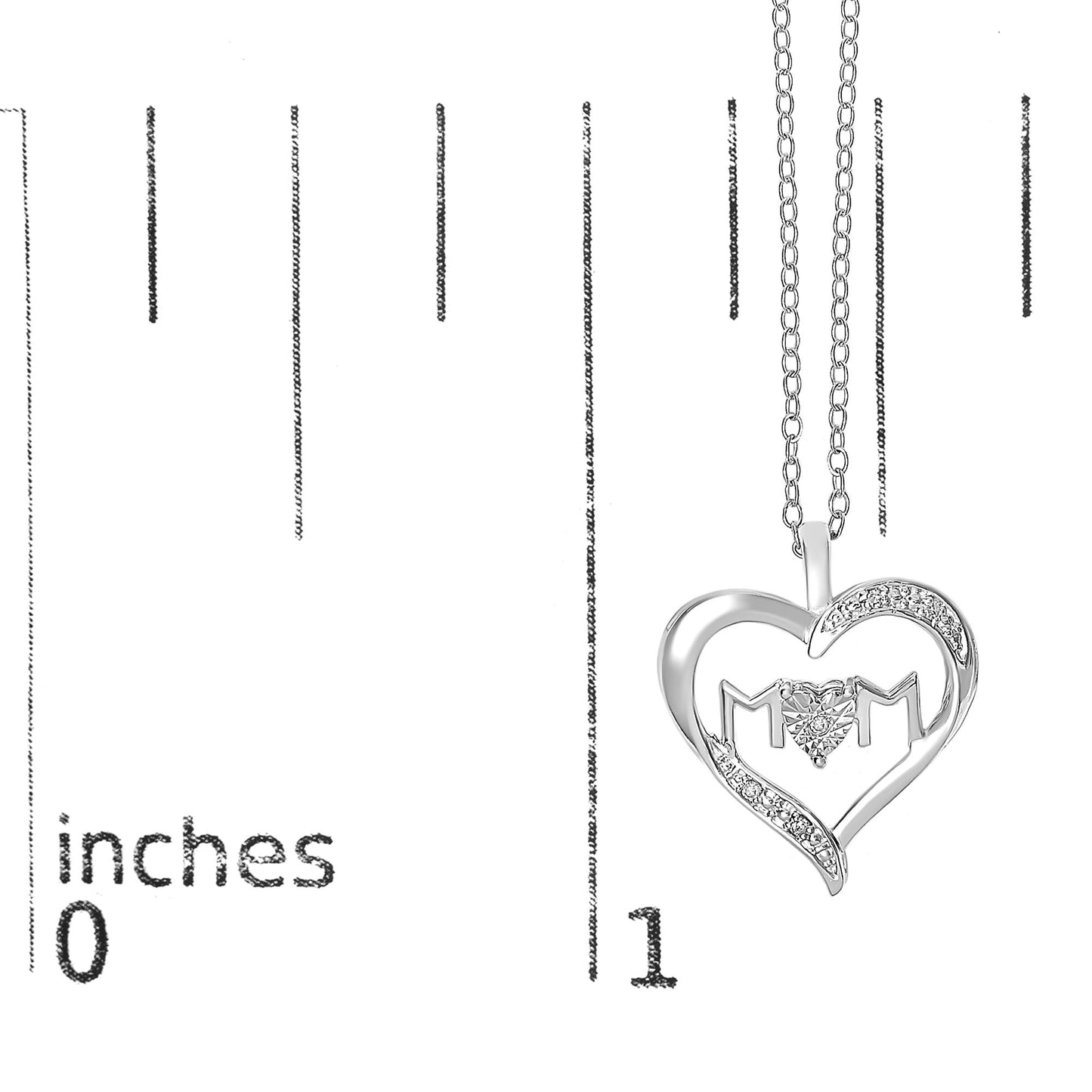 .925 Sterling Silver Diamond Accent MOM with Heart Pendant Necklace (J-K Color, I2-I3 Clarity) - 18" Inches