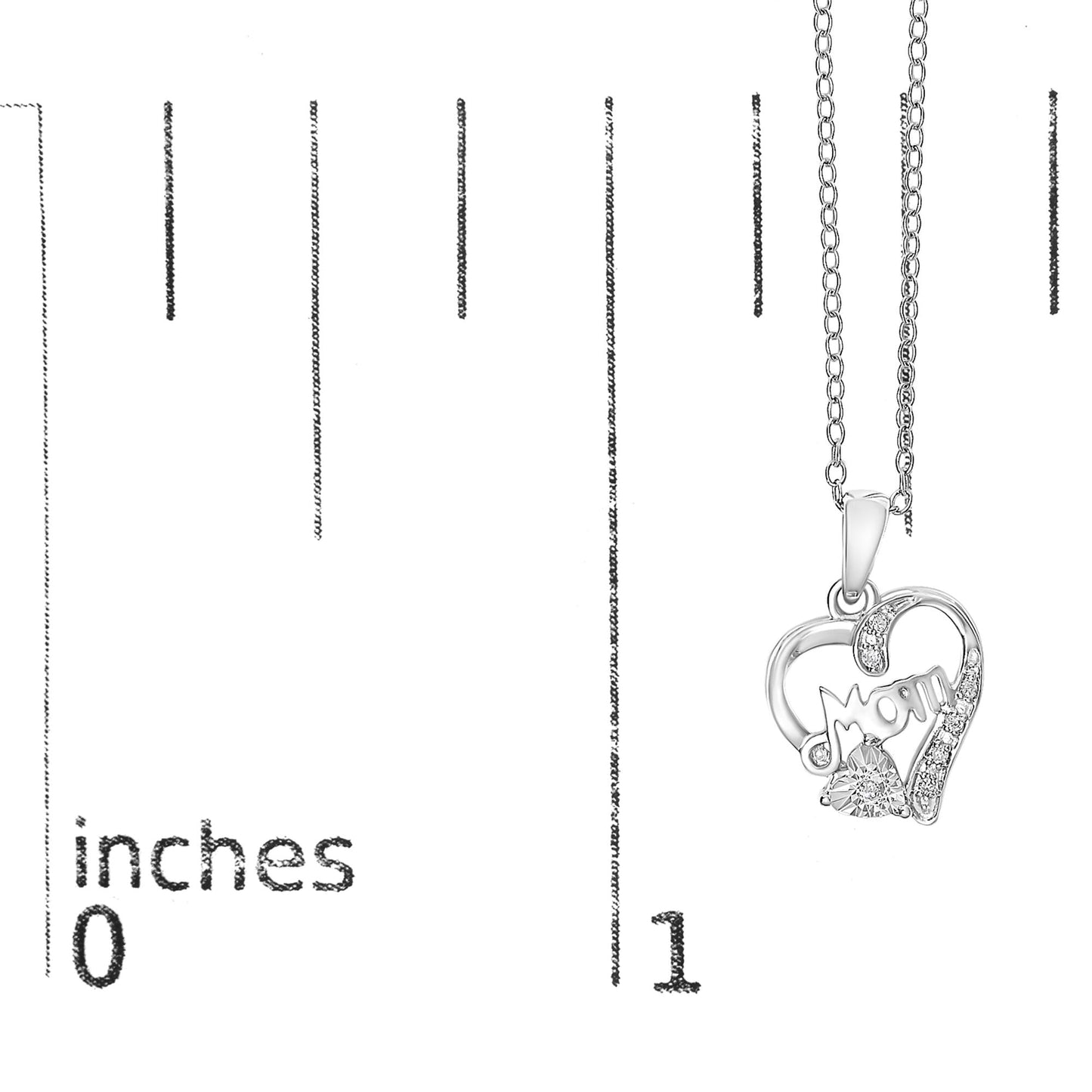 .925 Sterling Silver Diamond Accent Mom with Heart Pendant Necklace (J-K Color, I2-I3 Clarity) - 18" Inches