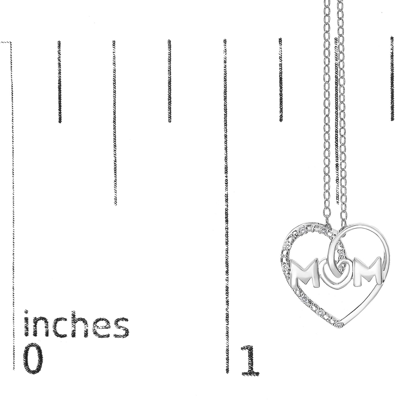 .925 Sterling Silver Diamond Accent MOM Heart Pendant Necklace (J-K Color, I2-I3 Clarity) - 18" Inches