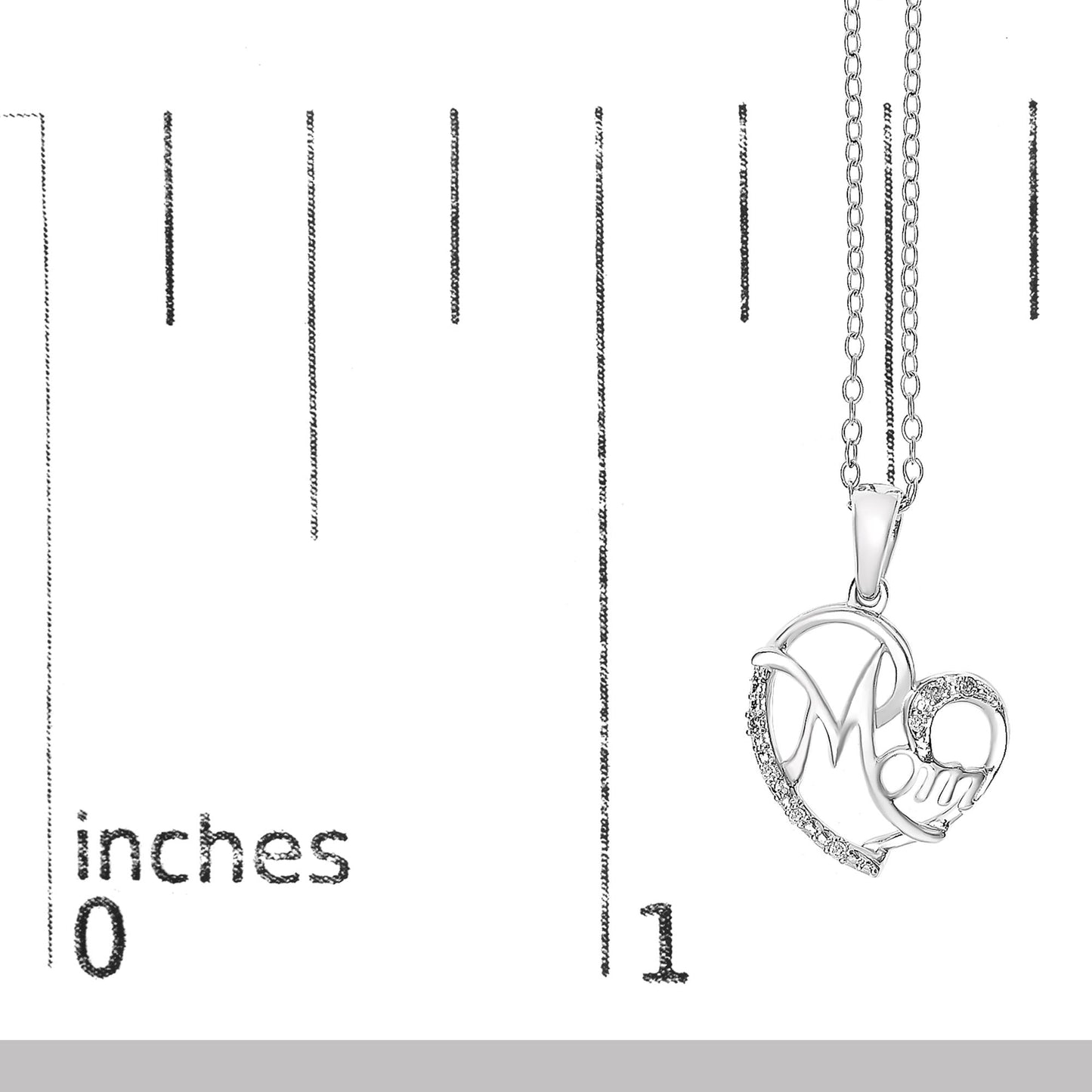 .925 Sterling Silver Cursive Mom Heart Diamond Accent Pendant Necklace (J-K Color, I2-I3 Clarity) - 18" Inches