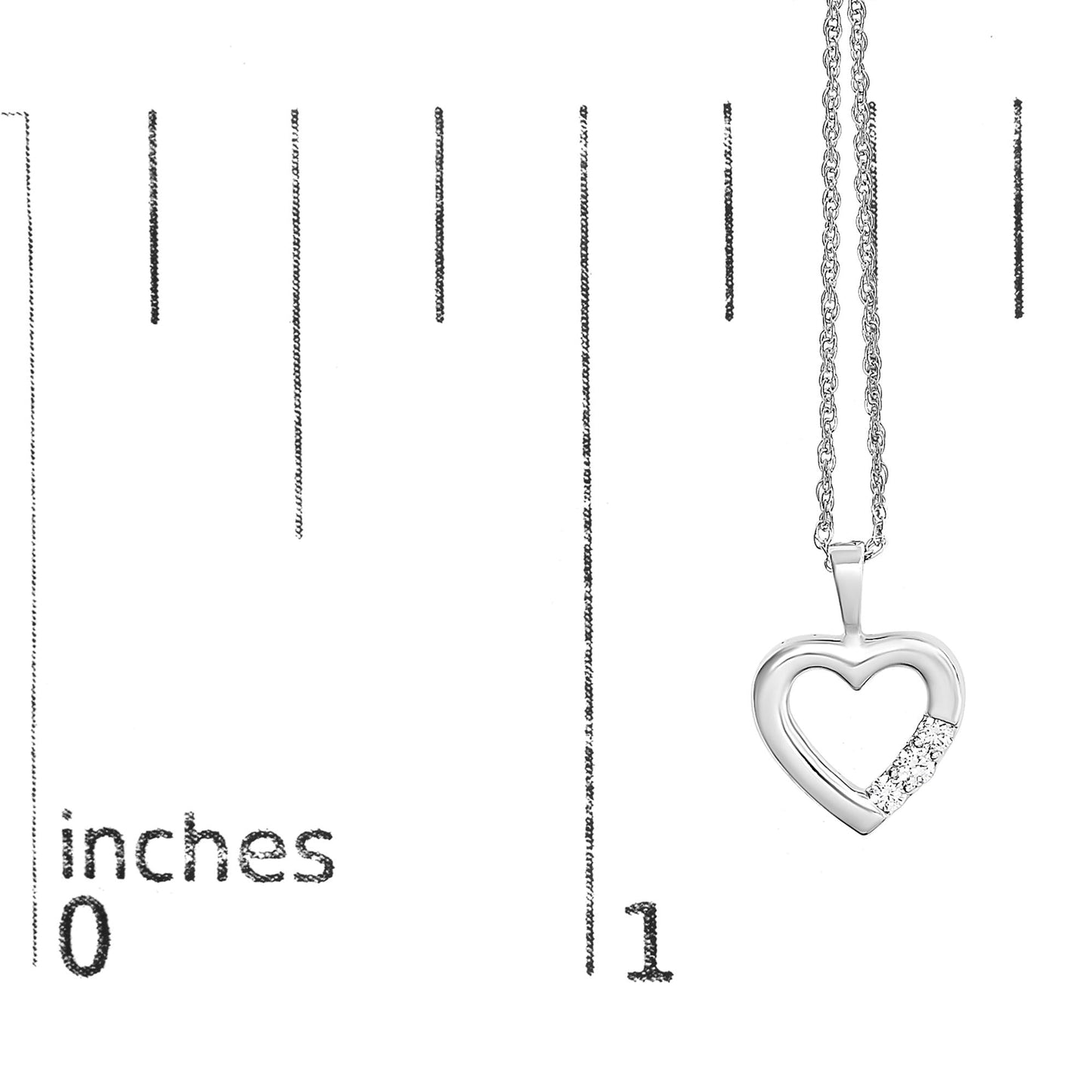 .925 Sterling Silver Lab Grown Diamond 1/4 Cttw Three Stone Heart Pendant Necklace - 18" Inches