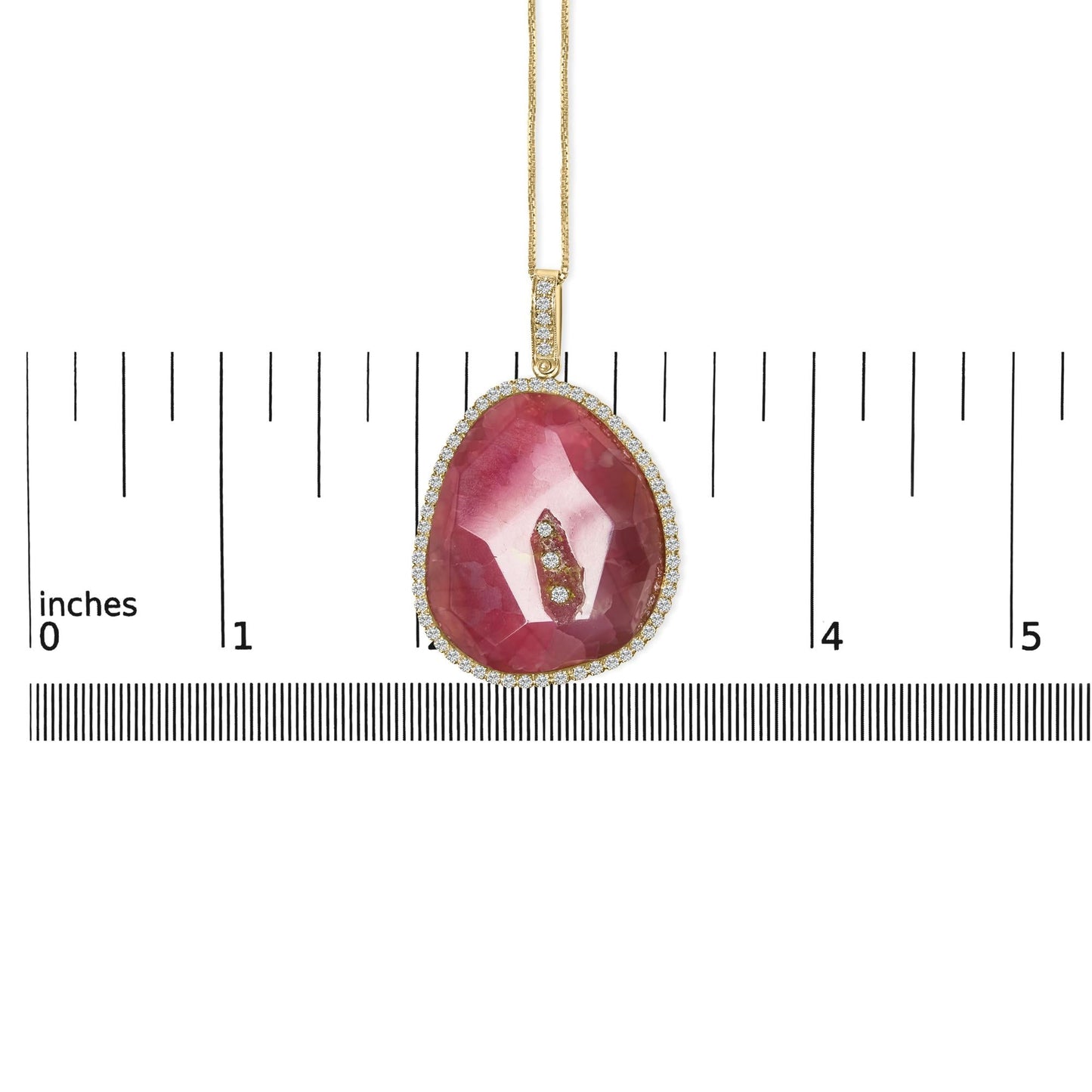 18K Yellow Gold 42.0 Cttw Pink Quartz Crystal Geode and 1.0 Cttw Diamond Halo 18" Pendant Necklace (F-G Color, VS1-VS2 Clarity)