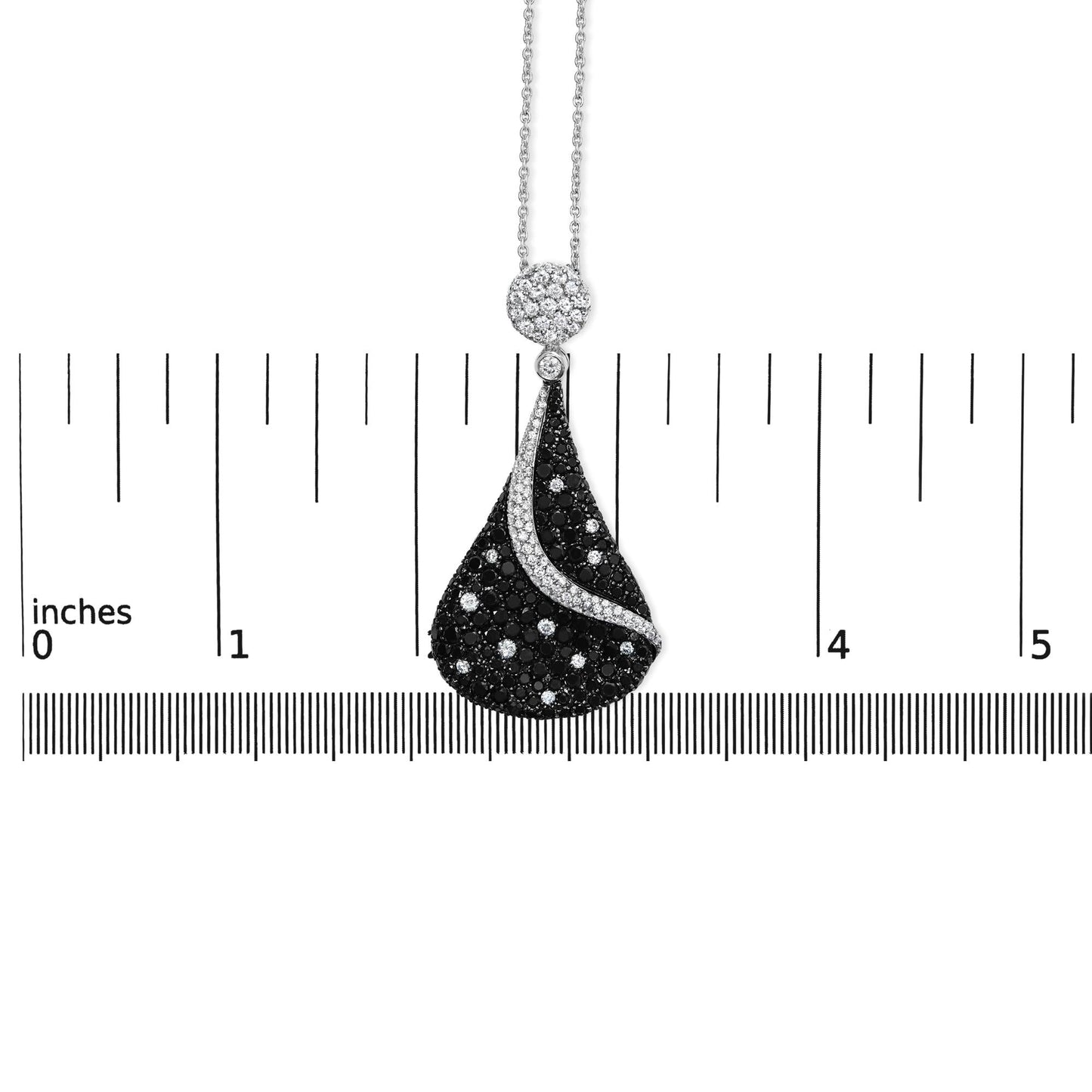 18K White Gold 6 1/3 Cttw Pave Set Black and White Diamond Teardrop Pendant Necklace (F-G Color, VS1-VS2 Clarity)