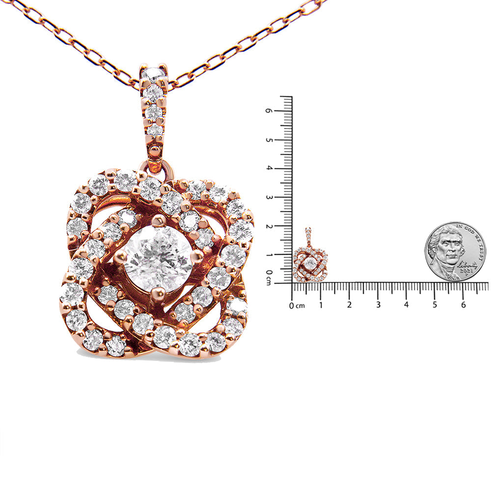 14K Rose Gold 1.00 Cttw Diamond Criss Cross Infinite Swirl "18" Pendant Necklace (H-I Color, SI2-I1 Clarity)